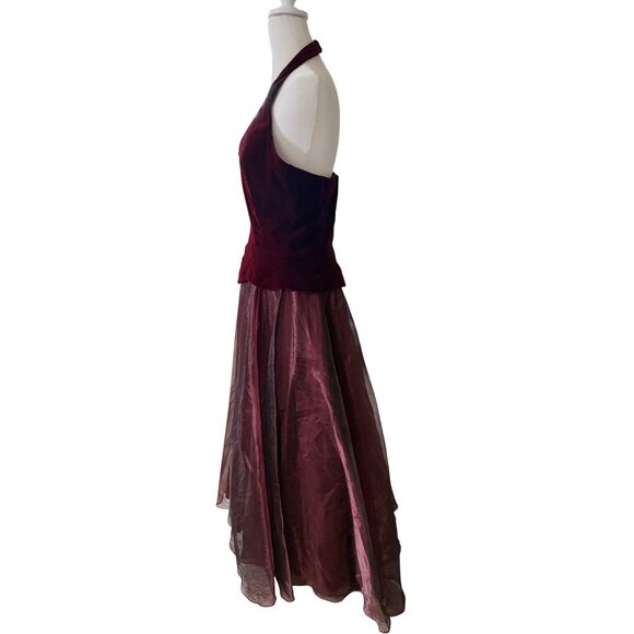 Vtg Dave & Johnny Burgundy Velour Halter Gown Size 9/10 Formal Dress Holiday Par - Picture 4 of 12